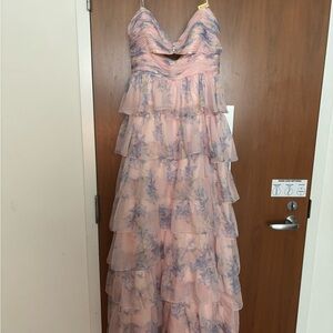 Mac Duggal Pink and Blue Floral Prom Dress